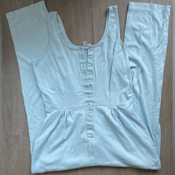 Vintage Buttoned Cotton Romper - Baby Blue - Picture 4 of 5